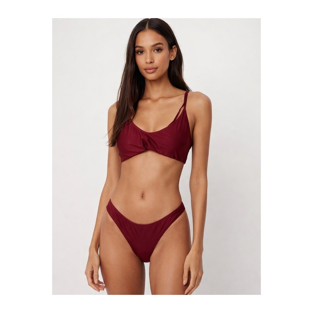 Women's Bikini Set Size Small Burgundy Two Piece High Leg Good